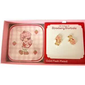 Strawberry Shortcake Gold Earrings & Trinket Dish Jewelry Set